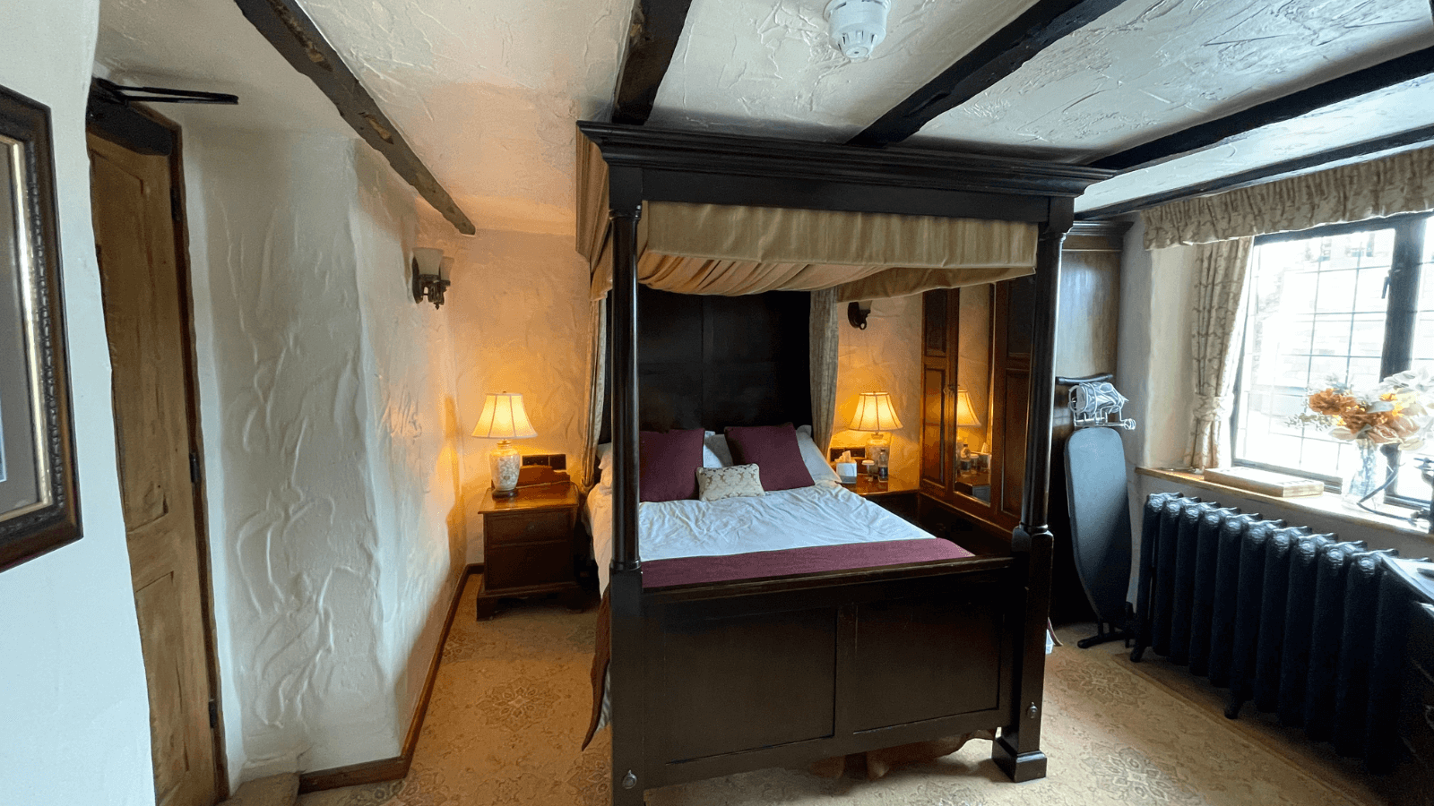 Interior of a bedroom in the oldest part of Jamaica Inn in Bodmin, Cornwall